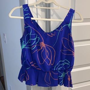 Blue Anthropologie abstract flower blouse